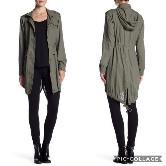 Ro & De Jackets & Blazers - Nordstrom Army Moss Green Anorak Linen Jacket Hood